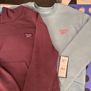 2 Pack Reebok Girls Fleece Pullover & Hoodie NWT Kids Size L 12 Plum & Green